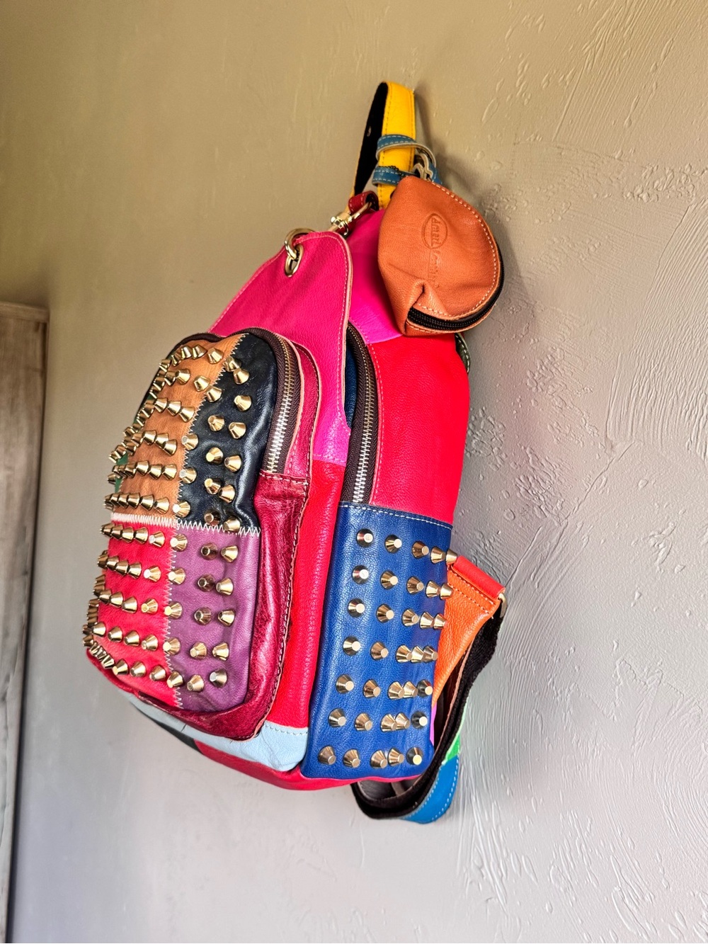 AmeriLeather Studded Patchwork Leather Backpack with Coin Purse - Picture 3 of 16